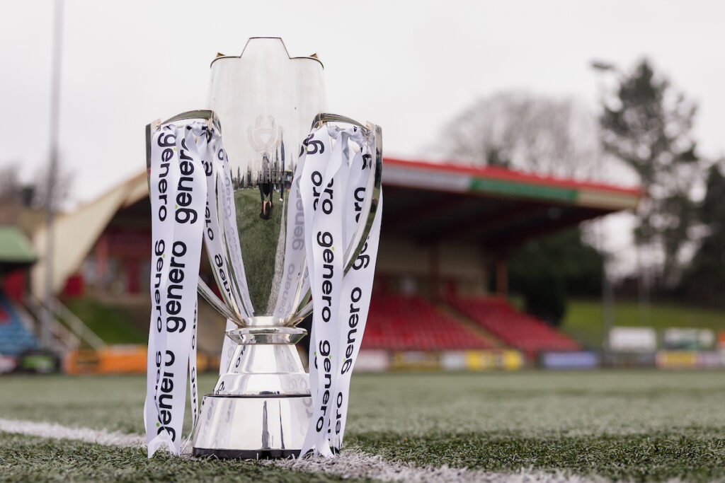 Genero Adran Trophy at Latham Park ahead of the 2025 final.