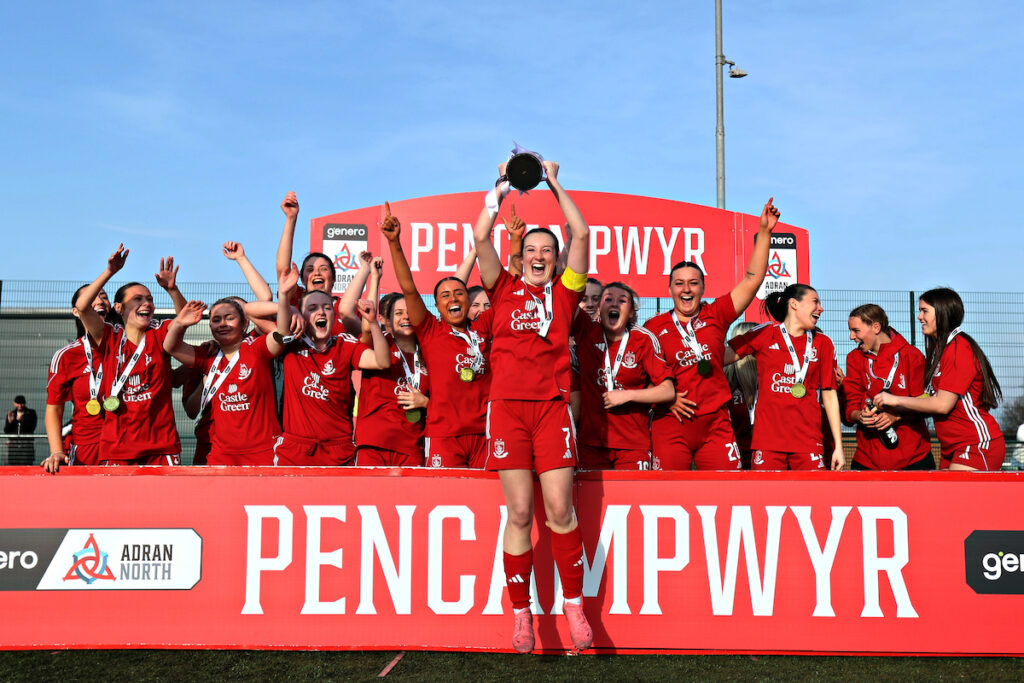 Connah's Quay celebrate winning the Genero Adran North after Connah's Quay Nomads Women vs NFA FC Women in Round 12 of the Genero Adran North at the Quay 3G, Connah's Quay