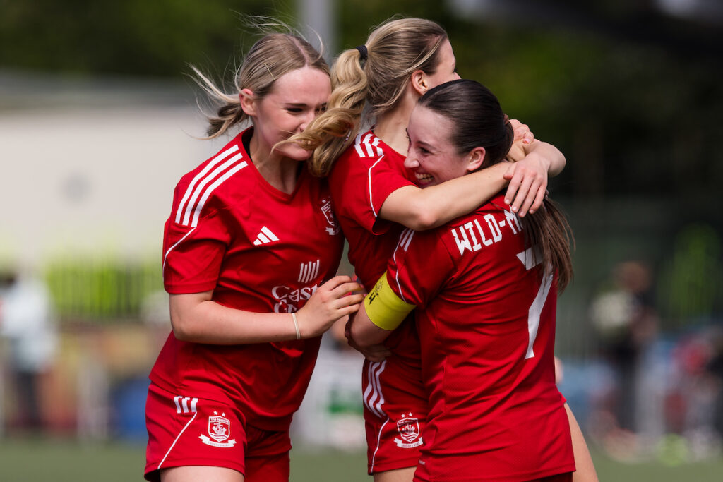 Connah's Quay Nomads Poppy Kendrick-Jones scores and celebrates 0-2 during the 2024/2025 Genero Adran North & South - Play-Off between Pontypridd United Women v Connahs Quay Nomads Women FC at Latham Park, Newtown, Wales