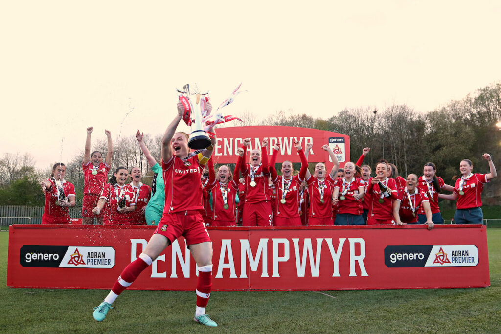 CEFN MAWR, WREXHAM, WALES - 5th APRIL 2026 - Wrexham celebrate winning the Genero Adran Premier after Wrexham AFC Women vs Swansea City Women in Round 6 of the Genero Adran Premier Championship at The Rock, Cefn Mawr