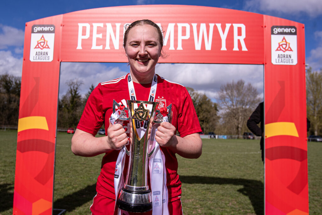 BERRIEW, WALES - 5TH APRIL 2026: Connah's Quay Nomads' Evie Chard following the Genero Adran North fixture between Berriew Ladies and Connah’s Quay Nomads Women at the Recreation Ground, Berriew. 5th of April, Berriew, Wales